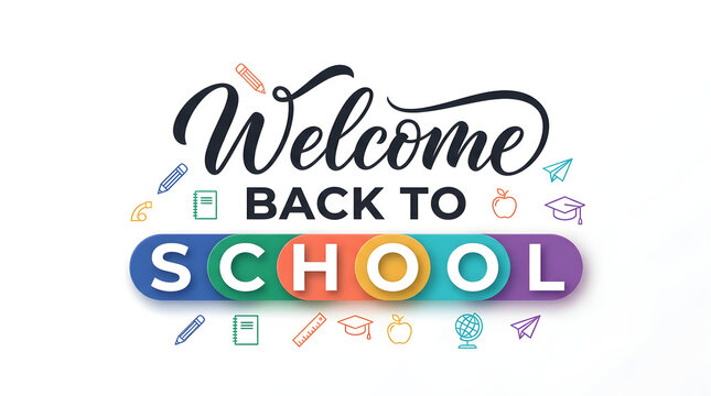 Welcome back to school calligraphy text design with education doodle icons education calligraphy