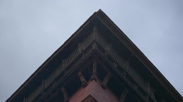 Ancient Newari Wooden Roof Carving Detail Patan Nepal 4K