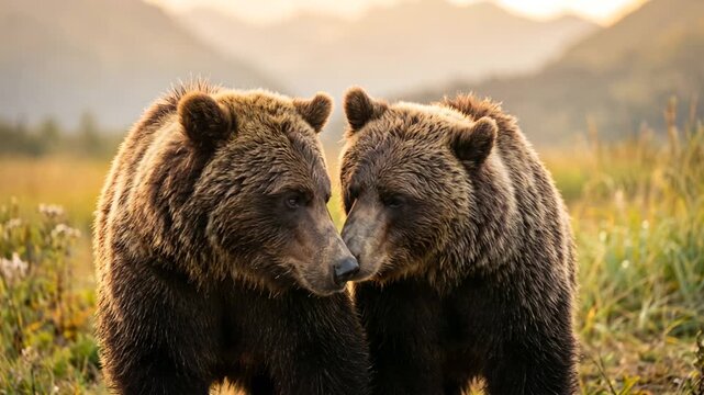 two grizzly bear close up at morning light in yellowstone national park usa video