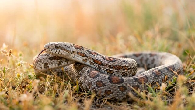 great plains rat snake close up in tallgrass prairie preserve oklahoma morning light video