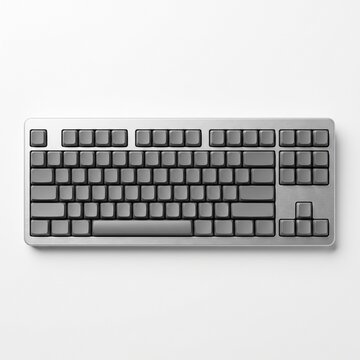 Modern Brushed Metal Keyboard with Gray Keys Isolated on White Background Silhouette