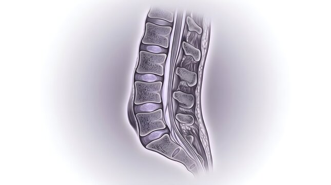 Sagittal cross section of human lumbar spine and vertebrae