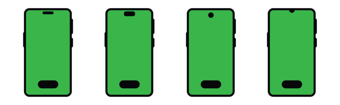 Smartphone Screen Mockup Icon Set with Green Screen and Camera Notch Vector