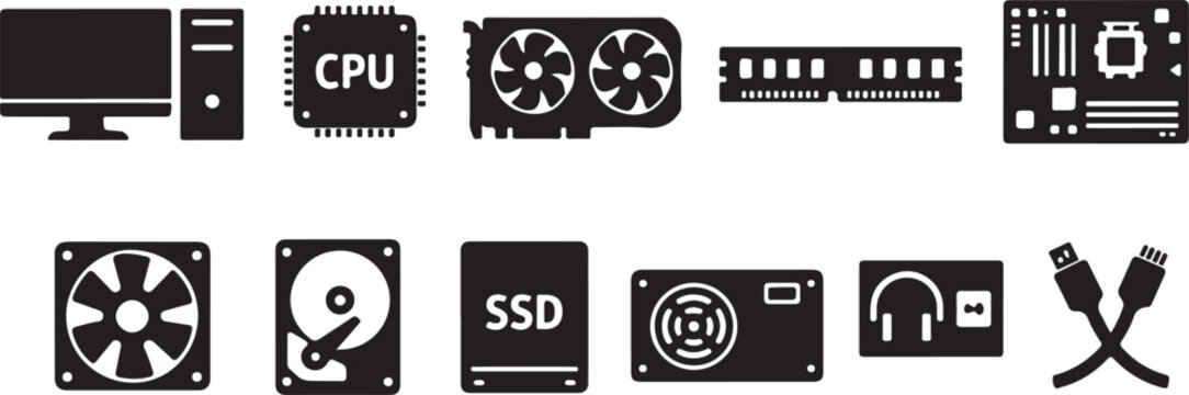 Computer hardware components set for building desktop personal workstations.