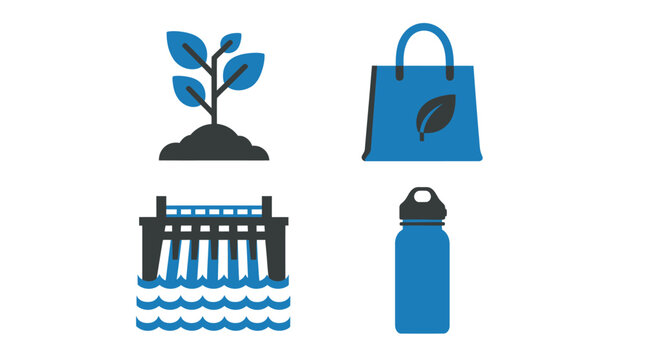 Set of four icons representing sustainability and eco-friendly concepts.