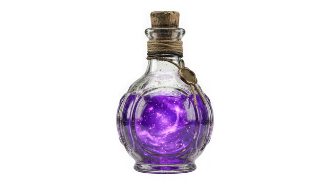 Magical purple potion bottle isolated on white background for halloween png design projects and fantasy themed graphic art