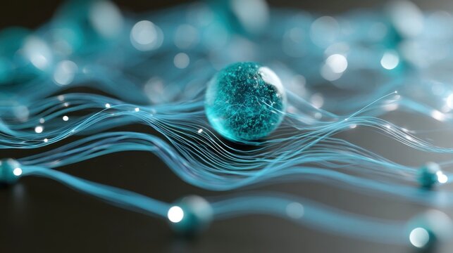 Futuristic blue digital data sphere flowing through network cables