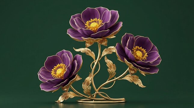 Purple Golden Flower Sculpture