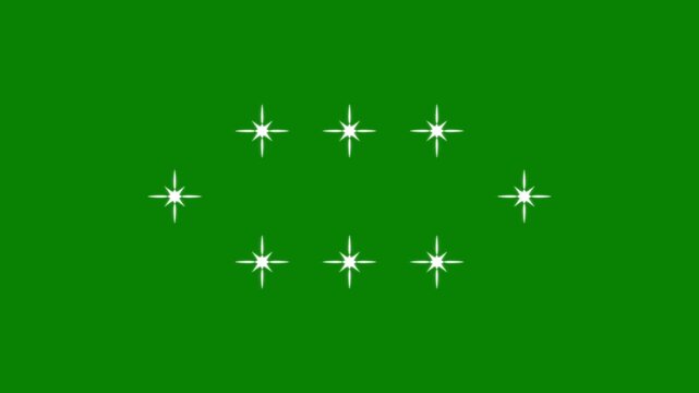 Animated white sparkling stars forming an oval border frame flickering on green background seamless loop