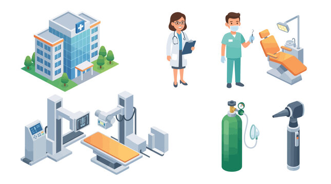 modern healthcare facility showcasing medical staff advanced diagnostic equipment and hospital infrastructure for patient care