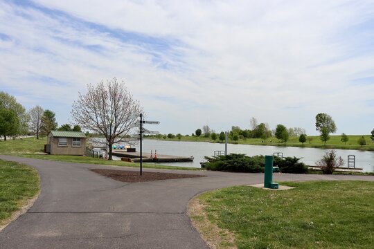 The lake in the park on a sunny day.