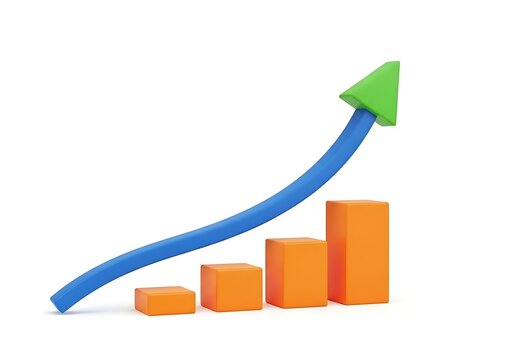 Growing upward arrow with orange blocks