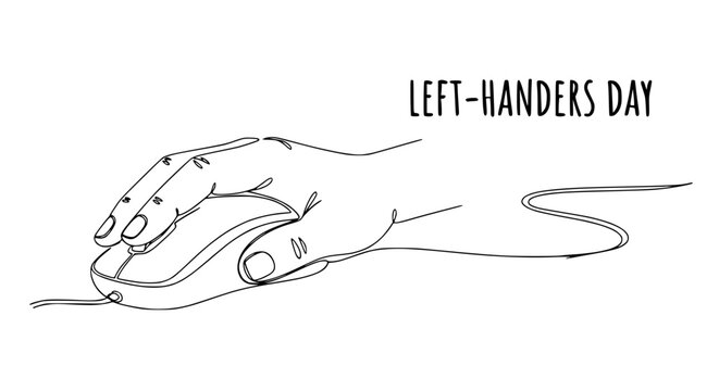 Left-Hander's Day: Hand Using Computer Mouse, Digital Art, White Background
