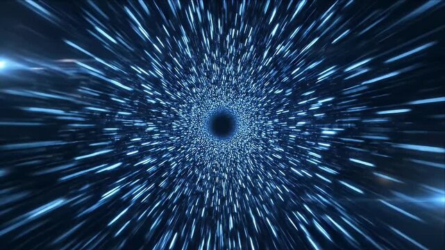Cosmic Hyperdrive Space Tunnel with Blue Light Streaks and High Speed Motion Effect