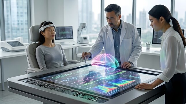 In a clean  modern operating room setting  a robotic arm or drone carefully descends to position a medical transplant device near surgical instruments and sterile surfaces