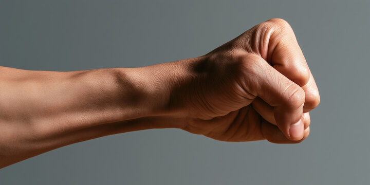 A fist punching pose against a plain background.