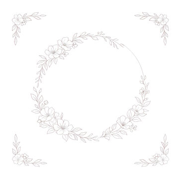PNG Elegant floral wreath frame with delicate corner blossoms