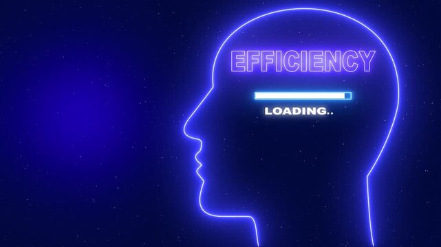 Efficiency Neon blue outline of a human head profile with the word Server Security and a loading bar on a dark blue starry background