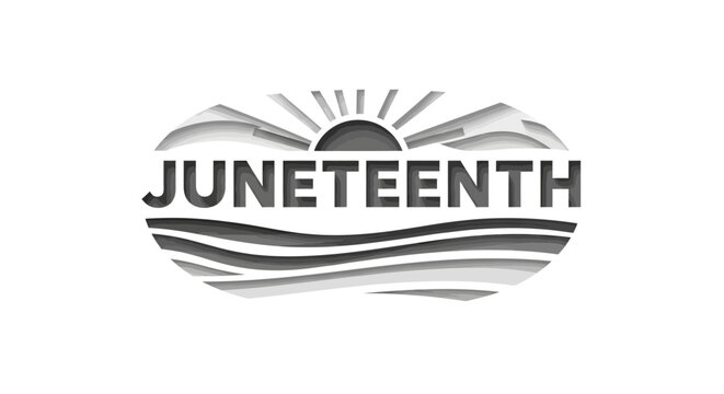 Juneteenth oval paper cut style logo in monochrome.