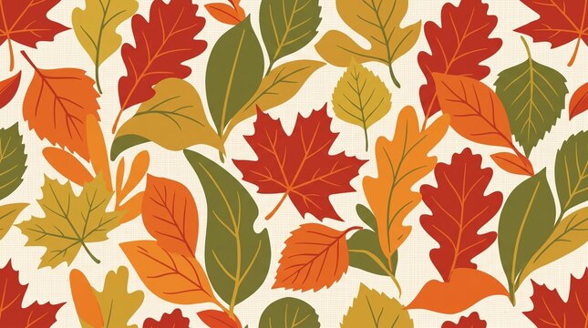 Seamless Autumn Leaves Pattern in Warm Fall Colors