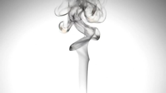 Graceful wisps of black smoke rising against a stark white background with subtle movement