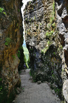 Stone path leading to the Matlas waterfalls. Dagestan, Russia