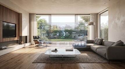 Fototapeta premium Smart Home Automation Dashboard with Connected IoT Devices in Luxury Interior