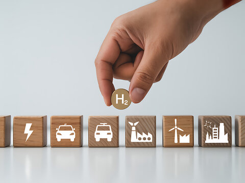 Hand placing wooden block with esg icon