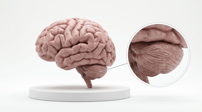 Human brain 3D model with anatomical cerebellum zoom for medical education and scientific research studies