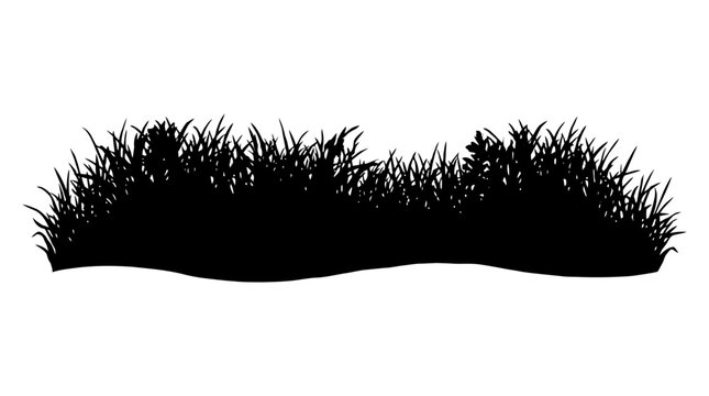 A single, undulating patch of dark green grass forms a minimalist silhouette, suitable as a ground element or decorative border.