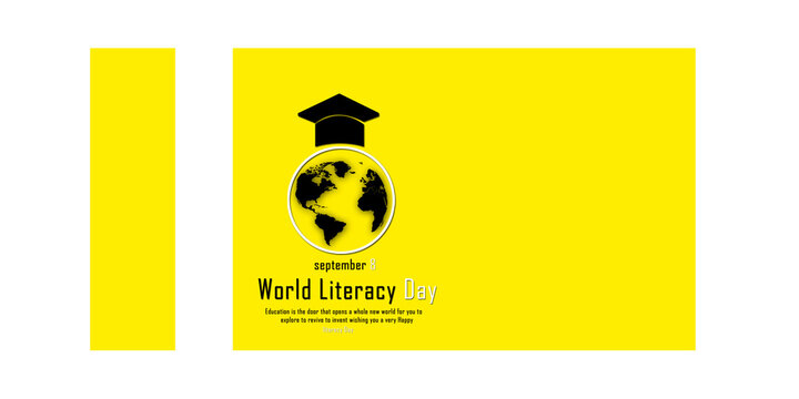 World Literacy Day Concept with Graduation Cap on Globe, September 8 International Literacy Day Banner