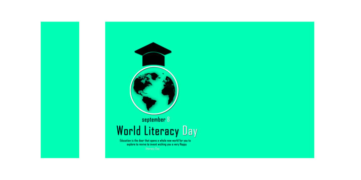 World Literacy Day Concept with Graduation Cap on Globe, September 8 International Literacy Day Banner