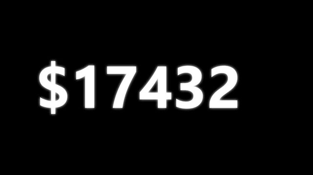 Ten thousand three hundred forty three dollars displayed in bold white font on black background