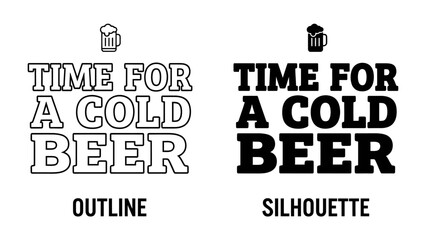 Obraz premium Outline and Silhouette of Time for a Cold Beer with Beer Mug Icon