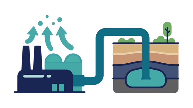 Industrial carbon capture and storage illustration concept.
