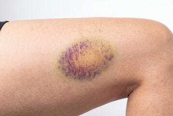 Fototapeta premium Large bruise on human skin leg injury contusion medical trauma health