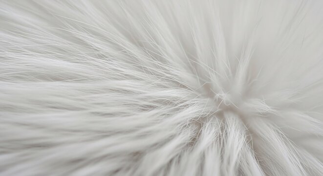 Closeup of white fluffy fur texture isolated on white background