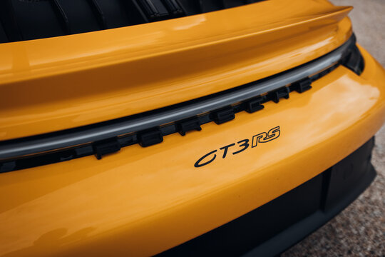 Porsche GT3 RS logo at the trunk of supercar