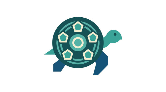 Flat geometric sea turtle icon illustration isolated on white background for design projects and logos