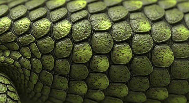 Closeup of green reptile scales with textured pattern