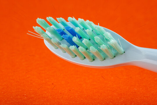 Toothbrush bristles close up showing dental hygiene