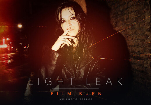 Light Leak Film Burn Photo Effect Template - Vintage Retro Analog Film Orange Fire Flare Look