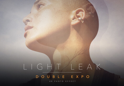 Light Leak Double Exposure Photo Effect Template - Vintage Retro Film Flare with Dreamy Amber Analog Glow