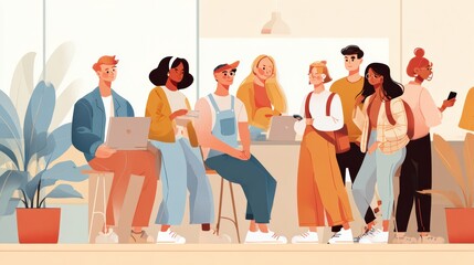 Obraz premium Office collaboration scene, diverse people, flat design style, minimal shading 