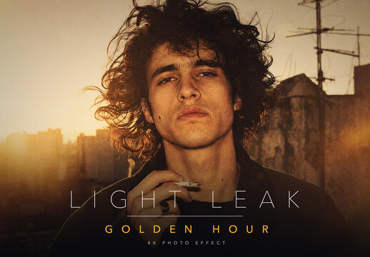 Light Leak Golden Hour Photo Effect Template - Vintage Film Sun Flare Warm Amber Retro Analog Look