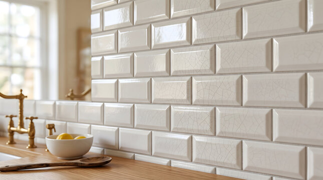 White glazed subway tile crackle beveled wall texture
