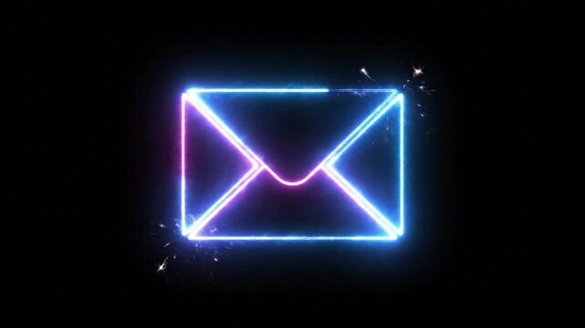 Neon illuminated envelope animation that highlights email communication for online marketing and business communication on a black background