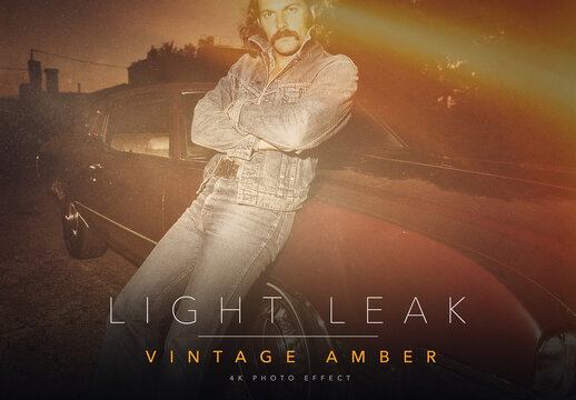 Light Leak Photo Effect Template - Vintage Amber Sepia 70s Retro Faded Analog Film Look