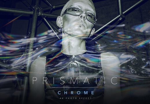 Prismatic Chrome Photo Effect Template - Rainbow Iridescent Liquid Metal Y2K Silver Look