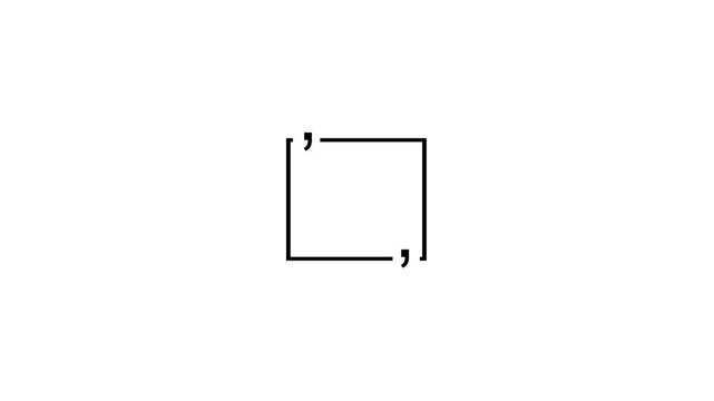 Text quote sign. Rectangle box with quotation marks animation. Rectangle doodle frames with quote.